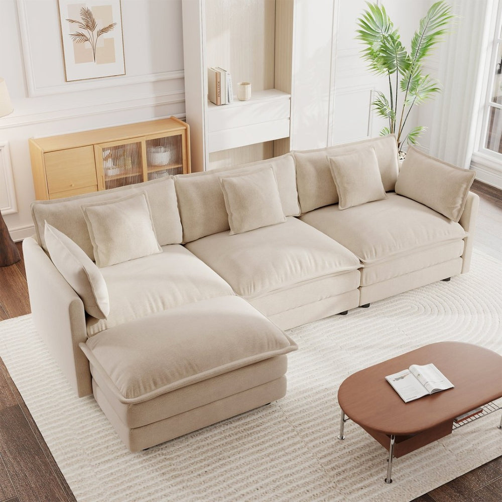English Elm Free Modular Chenille Sectional Sofa with Reversible Ottoman for Spacious Living Rooms W714S00902