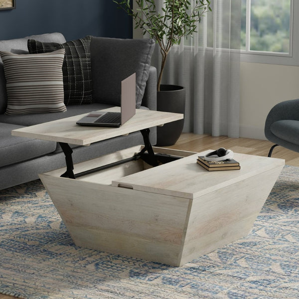 English Elm Abba Solid Mango Wood Lift Top Coffee Table with Dual Hidden Storage Compartments White B136P429096