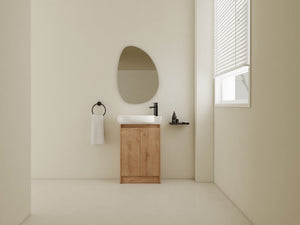 English Elm 23" Freestanding Bathroom Vanity with Ceramic Vessel Sink, Soft-Close Doors, Adjustable Shelf Storage Imitative Oak W999P206106