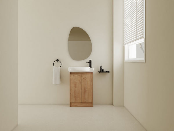 English Elm 23" Freestanding Bathroom Vanity with Ceramic Vessel Sink, Soft-Close Doors, Adjustable Shelf Storage Imitative Oak W999P206106