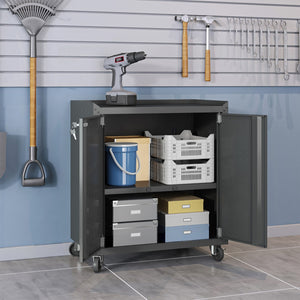 English Elm Rolling Metal Garage Cabinet with Locking Doors Diamond Texture Industrial Storage Charcoal Grey B365P398225