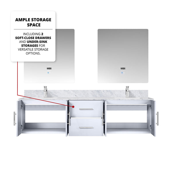 English Elm Glossy 72-inch Double Bath Vanity with Carrara Marble Top, Scratch-Resistant Surface, Chrome Faucet Set & 30" LED Mirrors B2731S01047