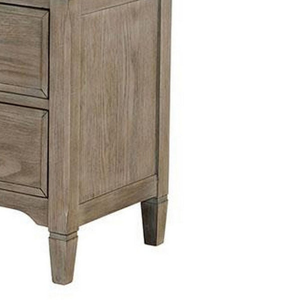 English Elm 2 Drawer Solid Wood Nightstand Wire-brushed Finish Round Knobs Farmhouse Bedroom B056P416800
