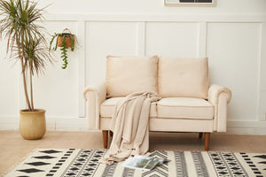 English Elm LOVESEAT,BEIGE Plush Velvet Microfiber Sofa with High-Density Foam, Solid Wood Frame, Compact Chic B205P248194