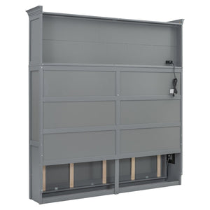 English Elm Queen Murphy Wall Bed Cabinet with Integrated Shelves Usb Charging Space Saving Design Gray LP006668AAE-1