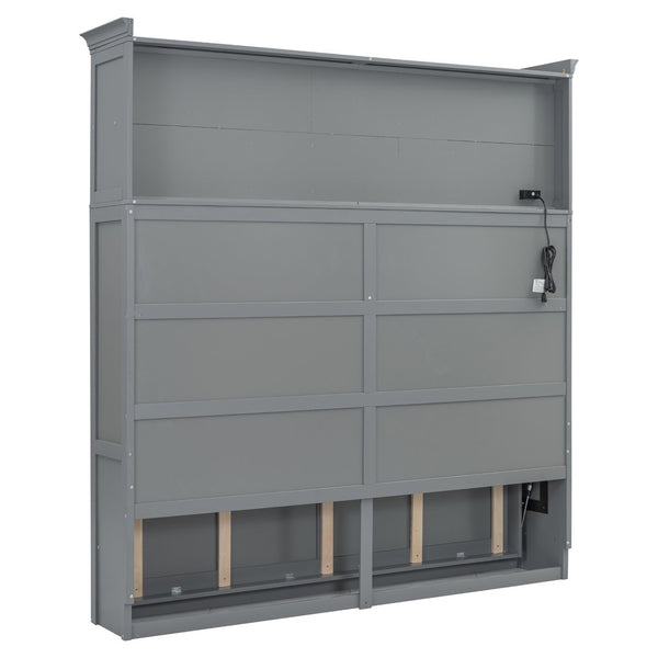 English Elm Queen Murphy Wall Bed Cabinet with Integrated Shelves Usb Charging Space Saving Design Gray LP006668AAE-1