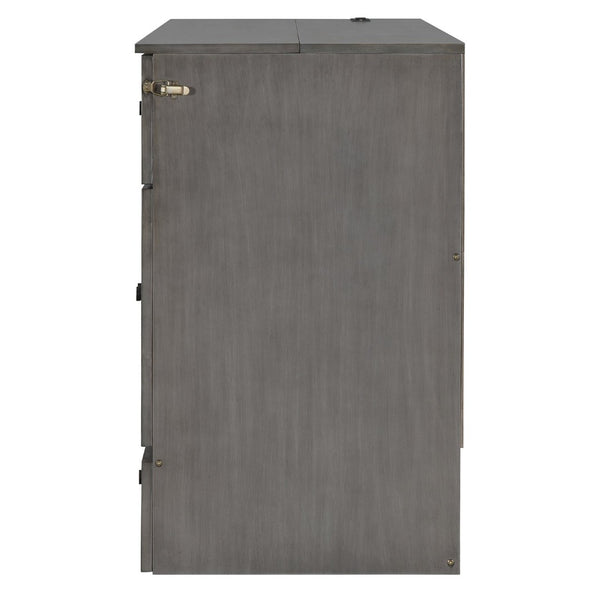 English Elm Full Size Murphy Bed Rattan Cabinet with Storage Drawers and Gold Hardware N708S00005AAE