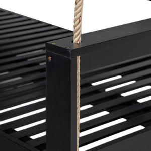 English Elm TOPMAX Acacia Wood Twin Porch Swing Bed Frame with High Back, 350lb Capacity & 118" Hemp Ropes Black N717P265795B