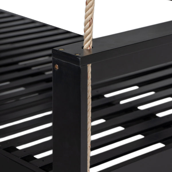 English Elm TOPMAX Acacia Wood Twin Porch Swing Bed Frame with High Back, 350lb Capacity & 118" Hemp Ropes Black N717P265795B