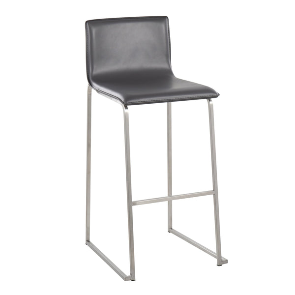 English Elm Mara Contemporary Barstool Set of 2 — Sleek Faux Leather Upholstery & Stainless Steel Frame with Footrest Grey B202P222239