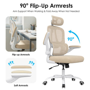 English Elm Ergonomic Mesh High Back Desk Chair with Lumbar Support Flip up Arms and Headrest Khaki,White T3623P434272