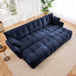 English Elm 3-Seater Sofa Set With 3 Ottomans & Pillows - Elegant Blue Chenille, Solid Wood Frame, Stylish Comfort W714S01151