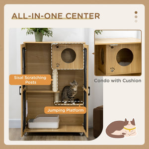 English Elm Pawhut Indoor Cat Enclosure Catio Villa with Scratching Posts Oak Furniture Style W2225P229287