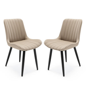 English Elm Set of 2 Armless Pu Leather Dining Chairs Cushioned Seat Brushed Metal Legs Modern Cream W3316P426927