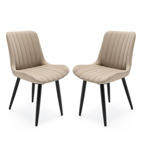 English Elm Set of 2 Armless Pu Leather Dining Chairs Cushioned Seat Brushed Metal Legs Modern Cream W3316P426927