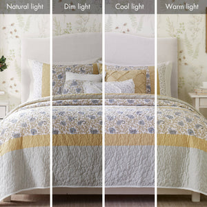 English Elm 6 Madison Park Dawn Cotton Percale Reversible Quilt Set Full/Queen Paisley Pintuck Lace Taping Vintage Chic Comfort Yellow 17.72 L x 22.83 W x 8.66 H B035129027