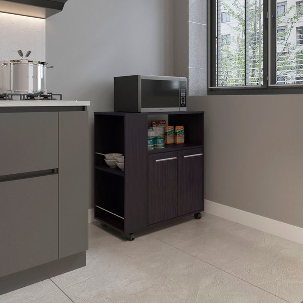 English Elm Bethesda Kitchen Cart Black - Engineered Wood Mobile Storage with Open Shelf & Double-Door Cabinet, Durable Finish B092P286118