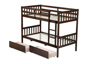 English Elm Twin Over Rubberwood Bunk Bed Convertible with Storage Drawers and Safety Rails W504S00298