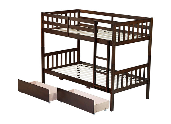 English Elm Twin Over Rubberwood Bunk Bed Convertible with Storage Drawers and Safety Rails W504S00298