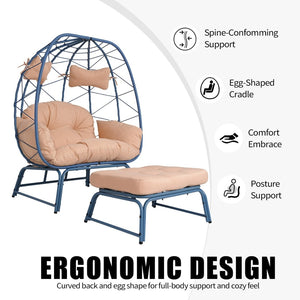 English Elm Double Wicker Egg Chair with Ottoman Bohemian Two Person Outdoor Lounge Seat T5880P501479