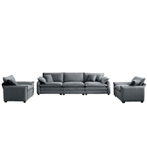 English Elm Warm And Cozy Sofa Set - Plush Grey Corduroy 3-Seater With 2 Single Sofas, Perfect For Movie Nights! W714S00746-GIGA