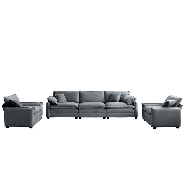 English Elm Warm And Cozy Sofa Set - Plush Grey Corduroy 3-Seater With 2 Single Sofas, Perfect For Movie Nights! W714S00746-GIGA