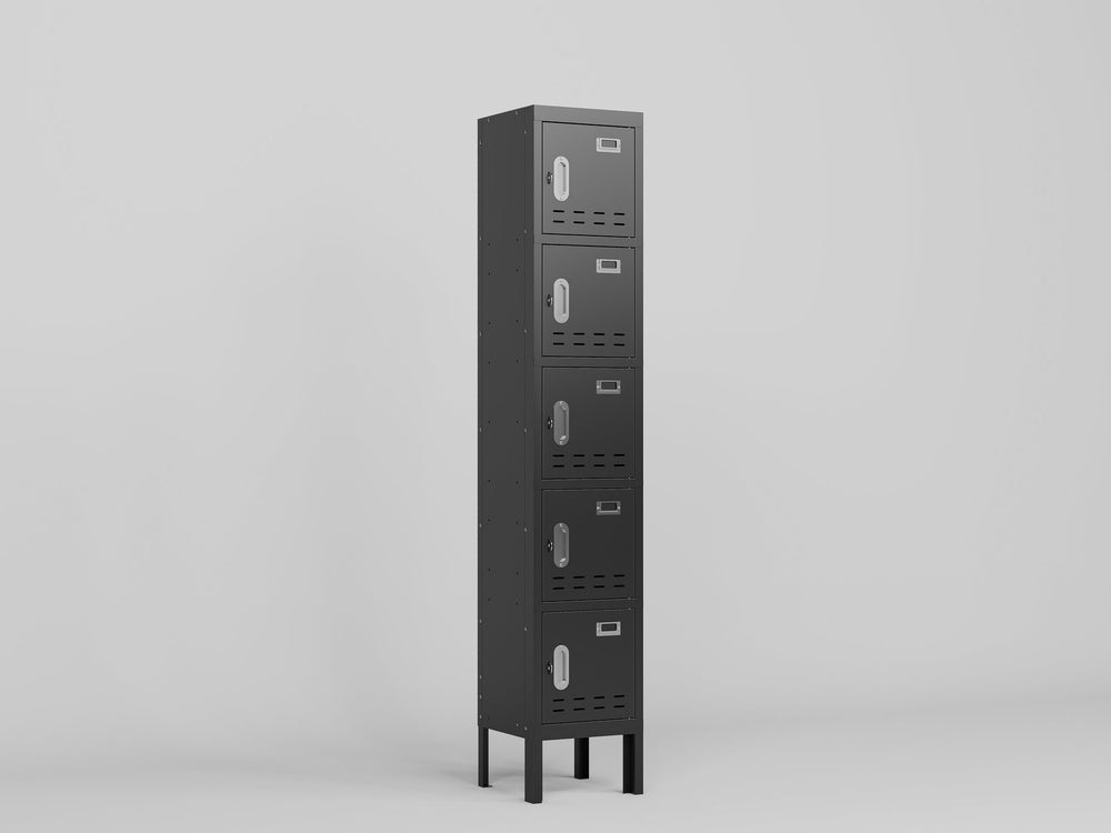 English Elm 5 Door Tall Metal Storage Cabinet Vintage Industrial Locker with Ventilated Doors for Home Gym School W396P291589