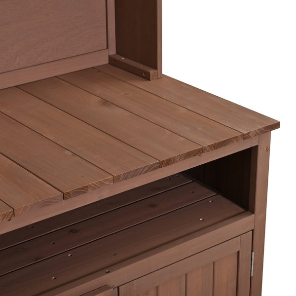 English Elm (with Hutch) Topmax Solid Fir Outdoor Potting Bench Station Cabinets Drawers Patio Garden Brown N717P404332D