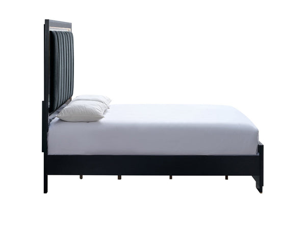 English Elm Kramer King Panel Bed Microsuede Upholstered Led Headboard Gold Accent Modern Frame B078S00711