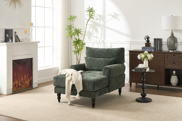 English Elm Modern Chaise Lounge with Plush High-Resilience Cushion and Solid Wood Frame for Durable Comfort Green W2120P296388