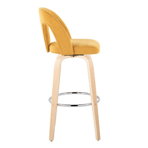 English Elm Fixed-height Swivel Barstools Bentwood Legs Yellow Upholstery Chrome Footrest Set of 2 B202S01879