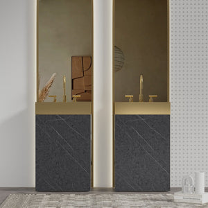 English Elm Roca 20" Black Marble Bathroom Vanity With Brushed Gold Stainless Steel Sink & Ample Storage Space W1865S00096-GIGA