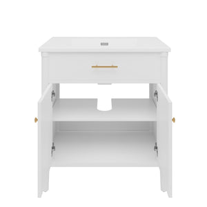 English Elm Christopher Knight Home® - 30 Inches Bathroom Vanity With Soft Close Doors, Curved Design, Adjustable Shelf & Elegant Sink N817P299509W