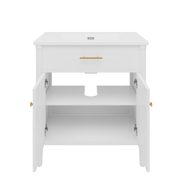 English Elm Christopher Knight Home® - 30 Inches Bathroom Vanity With Soft Close Doors, Curved Design, Adjustable Shelf & Elegant Sink N817P299509W