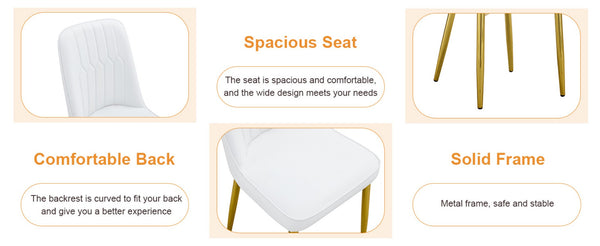 English Elm Table and Chair Set Marble Glass Top Gold Legs Pu Leather Seats Modern Dining Black,White+Gold W1151S04651