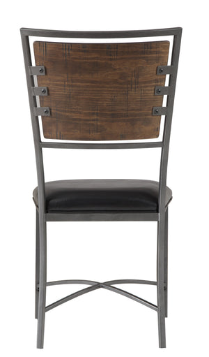 English Elm Industrial Metal Frame Chairs Set of 2 – Rustic Burnished Pine Back, Gray Frame & Dark Brown Faux Leather Seats B011P199729