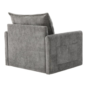 English Elm UNITED Swivel Barrel Chair with Chenille Upholstery, 360° Smooth Rotation, Padded Arm Comfort and Side Pockets for Living Room Relaxation Gray W1568P290087