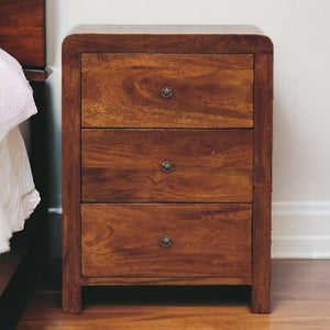 English Elm Naya Three Drawer Nightstand Warm Chestnut Finish Contemporary Bedroom Storage B182P166680