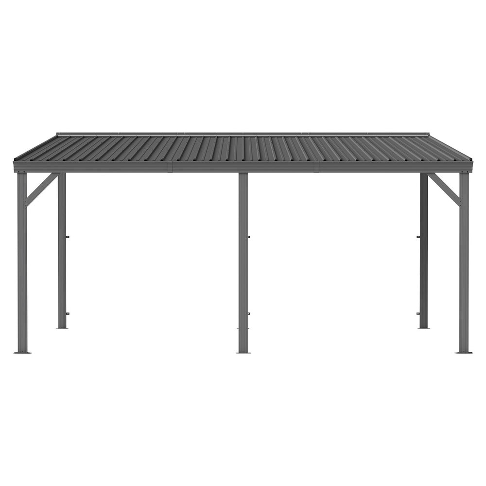 English Elm 10'x16' Wall Mounted Hardtop Gazebo Galvanized Steel Roof Patio Lean to Canopy Grey W1859S00223