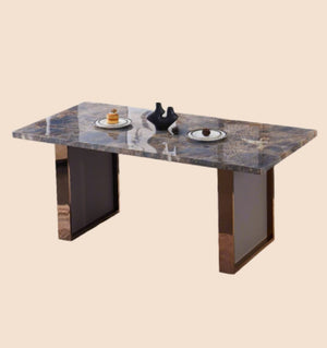 English Elm Faux Marble Dining Table Rectangular 70.8"x35.4" for 6-8, Rose Gold MDF Top, Thick Steel Legs, Modern Durable Design W2213S00020