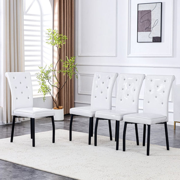 English Elm A Set of 2 Crystal Button Faux Leather Dining Chairs with Embossed Croc Texture White+Black W3226P340206