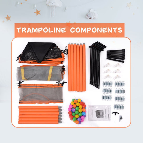 English Elm 55'' Kids Trampoline with Galvanized Steel Frame Foam Padded Enclosure and Ocean Balls Orange MX314556AAG