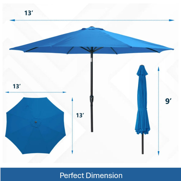 English Elm 13 Foot Cobalt Market Umbrella with Crank Lift Tilt and Uv Resistant Canopy for Outdoor Patios B082P454990