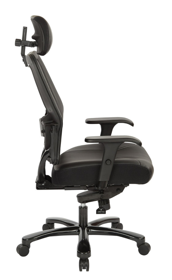 OSP Home Furnishings Executive Big and Tall Ergonomic Office Chair with Mesh Back and Bonded Leather Seat 63-E37A773HL