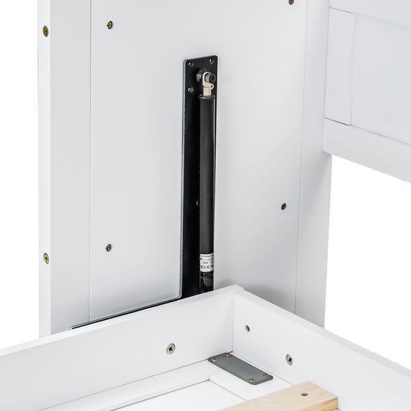 English Elm Twin XL Murphy Bed with Desk, LED Lighting and USB Charging Station — Space-Saving Solid Pine Design White N7090005001W