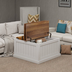 English Elm 31.5" Farmhouse Coffee Table with Hinged Lift Top, Rustic Square Wood Center Table w/Hidden Storage White W282P160415