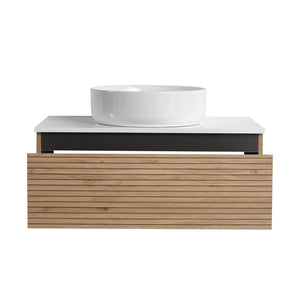 English Elm 30'' Floating Bathroom Vanity with Ceramic Vessel Sink and Soft Close Drawer W999S00359
