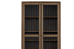 English Elm Latte Solid Wood Display Cabinet with 4 Shelves, Elm Veneer Channel Back, 2 Glass Doors, Light Brown Finish B2699P237503