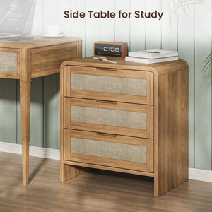 English Elm Rattan Drawer Nightstand Set with Built-in Charging Station and Open Shelf Bedroom Storage Caramel W1820P414049