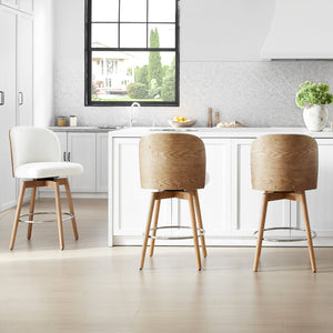 English Elm Jennifer Taylor Home - Tomlin Bentwood Swivel Counter Stools Set of 2 Off-White Bouclé — 360° Swivel, Padded Seats, Chrome Footrest, Solid Wood Legs B2719P328583